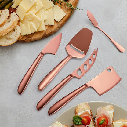 Copper Cheese Knives Set 7 Pieces Stainless Steel Kitchenware Utensils Gadgets 7 Pieces Cheese Knife,Cheese Spreader,Cheese Forks,Cheese Slicer,Cheese Cutter,Butter Knife