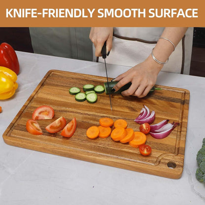 Extra Large Acacia Wood Cutting Board 20 x 14 Inch - Caperci Better Kitchen Chopping Board with Juice Groove & Handle Hole for Meat (Butcher Block) Vegetables and Cheese