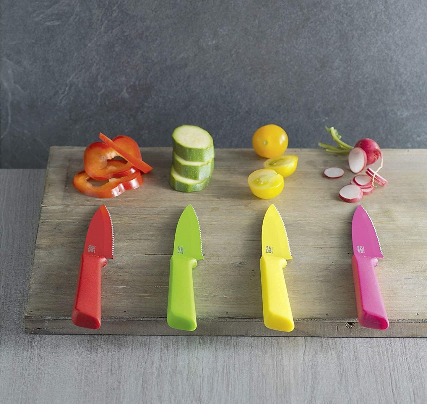 Kuhn Rikon Colori+ Non-Stick Straight Paring Knife with Safety Sheath, 4 inch/10.16 cm Blade, Funky Fruit Avocado