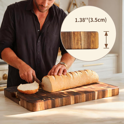 Utoplike Extra Large XXXL Bamboo Cutting Board 24 x16 Inch, Largest Wooden Butcher Block for Turkey, Meat, Vegetables, BBQ, Over the Sink Chopping Board with Handle and Juice Groove, Thickness 1.25"