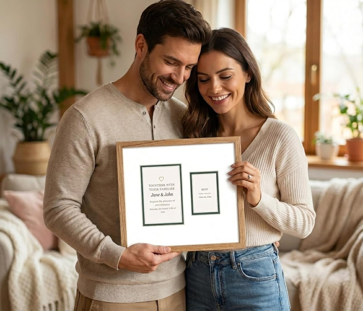 CountryArtHouse Heirloom 3.5x5 Enclosure Invitation and RSVP Keepsake Frame in Brown Genuine Hardwood 13.5x10.75 Artisan-Cut Double Mat White Paired With Metallic Gold Timeless Display