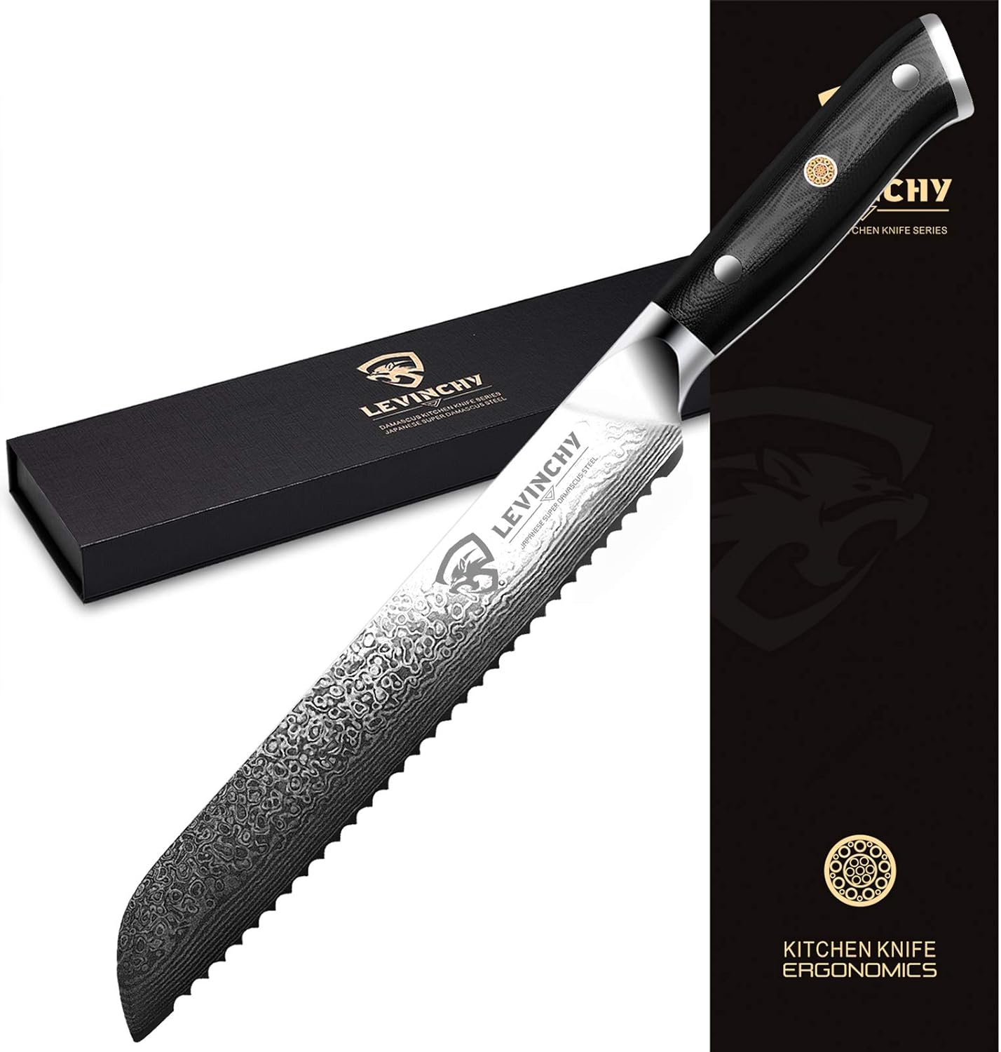8 inch Japanese Gyuto Chef Knife, 440C Japanese Damascus Steel, Ultra-durable Steel with Superior Blade Retention, Professional Hand Forged Cooking Knife, Professional Chefs and Home Cooks