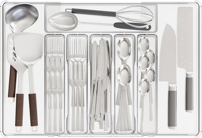 Yieach Black Expandable Silverware Drawer Organizer - Adjust From 11'' to 22'' - Knife,Cutlery,Spoons and Forks Organizer,Large 8 Grid Flatware,Silverware Tray,Utensil Organizer for Kitchen Drawers