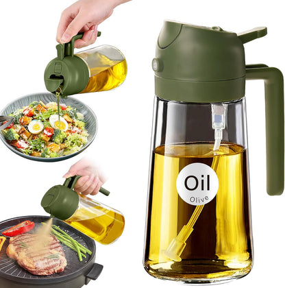 YARRAMATE 16oz/470ml Glass Olive Oil Sprayer for Cooking with Stickers, 2 in 1 Oil Dispenser for Kitchen Gadgets, Food Grade Premium Spray Bottle for Salad, Frying, BBQ (Creamy White)