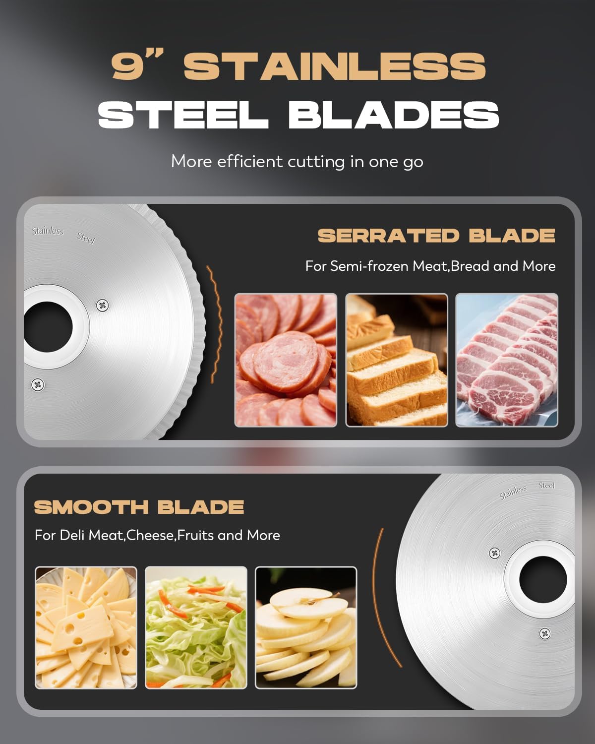 CGOLDENWALL 220W Meat Slicer, 9" Electric Deil Food Slicer with 2 Stainless Steel Blades, 4/5" Adjustable Thickness, Food Slicer Machine for Home Cutting Meat Cheese Bread Vegetables, 110V CE