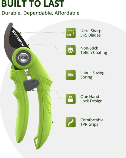 2pcs 6.5" Pruning Shears for Gardening, Ultra Sharp Garden Scissors for Precise Cuts, Stainless Steel Bonsai Clippers with Spring Loaded, 6.5 Inch Garden Shears (1pc Straight & 1pc Curved)