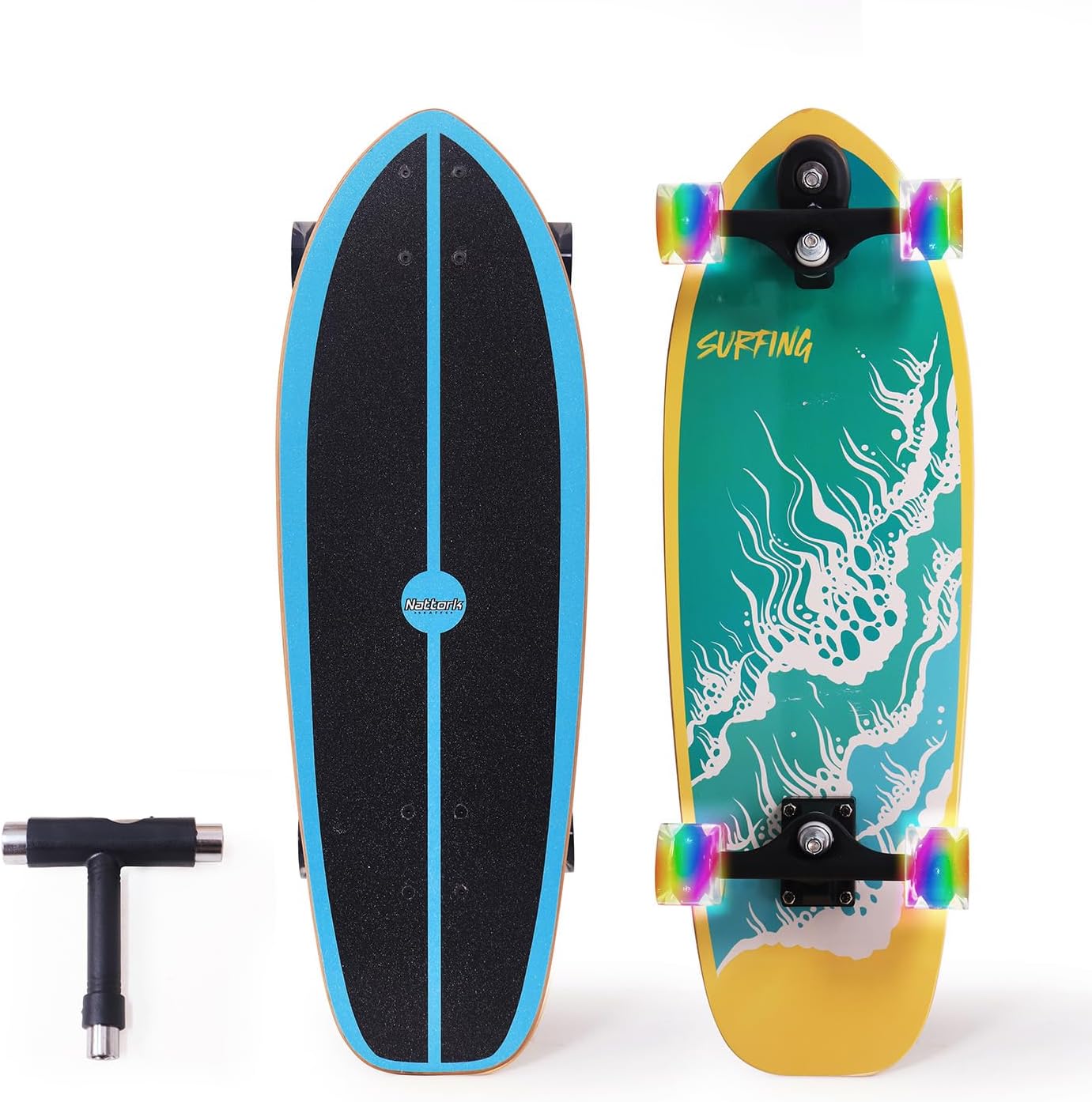 Nattork Complete Kid Skateboards 29" x 9" Youth Cruiser Skateboard for Beginners Double Kick Deck Concave Girls or Boys Skateboard
