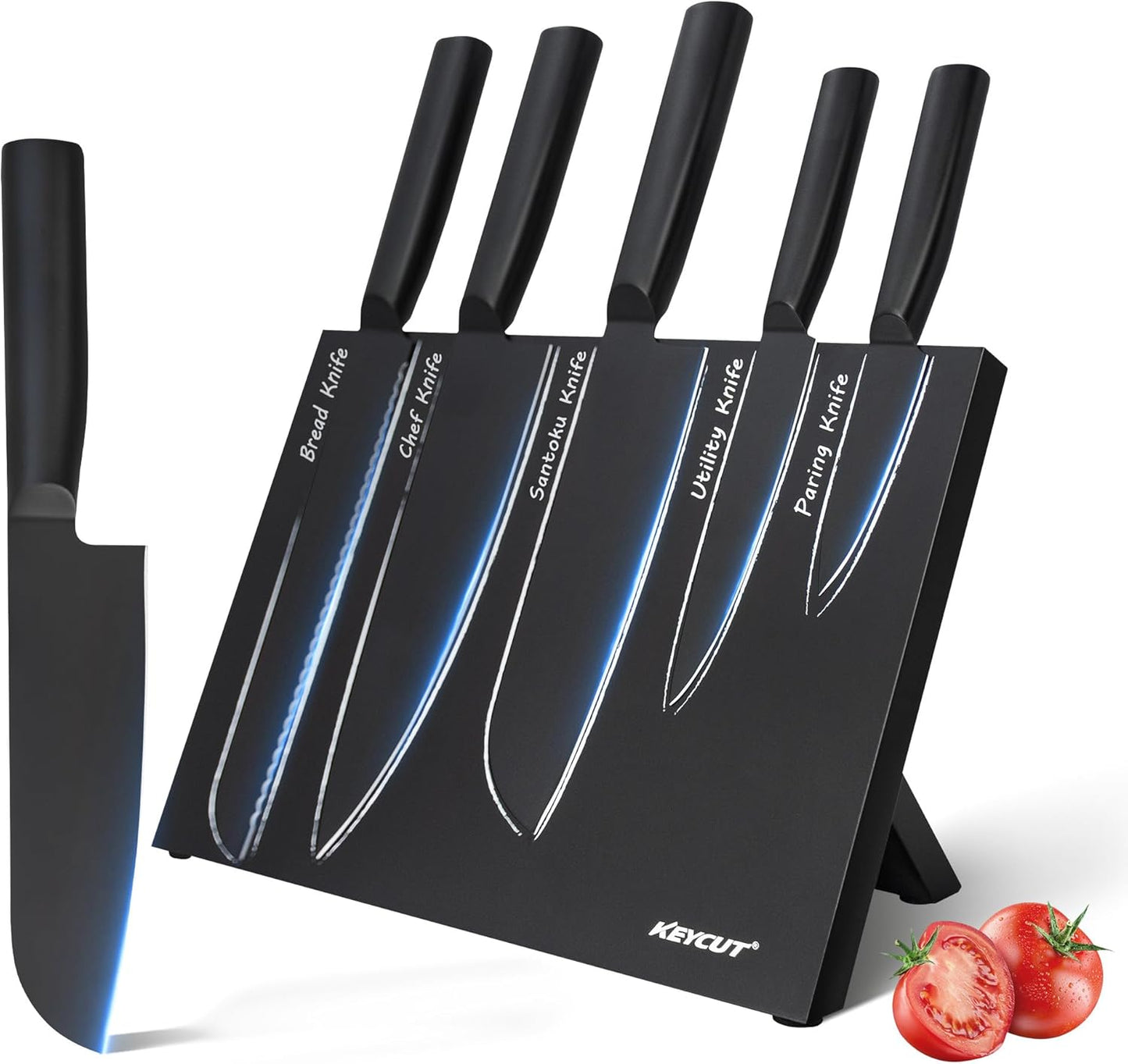 6 Pieces Knife Set with Foldable Magnetic Knife Block, Japanese Knife Sets, High-Grade 5CR Stainless Steel Chef Knives Sets with Wood Block, Professional Chef's Knife Set