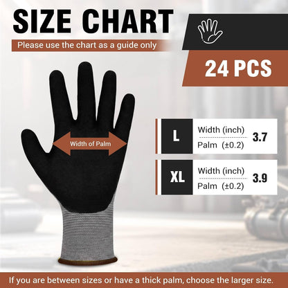 16 Pairs Work Gloves MicroFoam Nitrile Coated Seamless Knit Nylon, Palm & Fingers Cut-Resistant, Warehouse Gloves for Auto Garden Mechanics Outdoor Construction (Brown Cuff,XL)