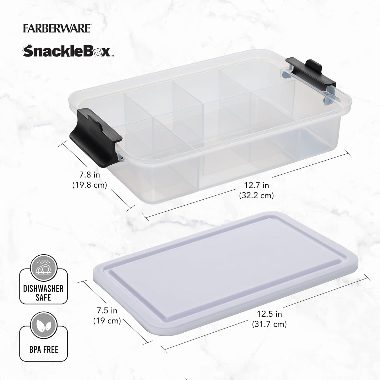 Farberware Build Snacklebox Serving Tray with Locking Bamboo Cutting Board Lid, Portable Storage Container with Compartments for Charcuterie, and More, Natural