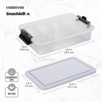 Farberware Build Snacklebox Serving Tray with Locking Bamboo Cutting Board Lid, Portable Storage Container with Compartments for Charcuterie, and More, Natural