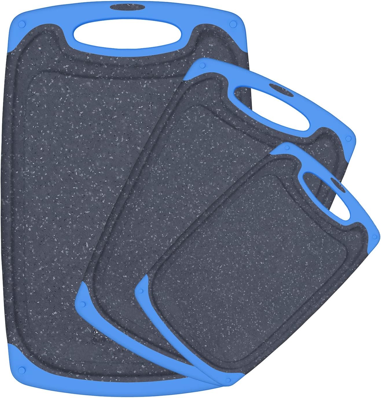 Viretang Plastic Cutting Boards Set of 3 for Kitchen, Thick Chopping Board with Deep Juice Grooves, Non‑Slip Feet, Easy Grip Handle, BPA Free, Dishwasher Safe,Black