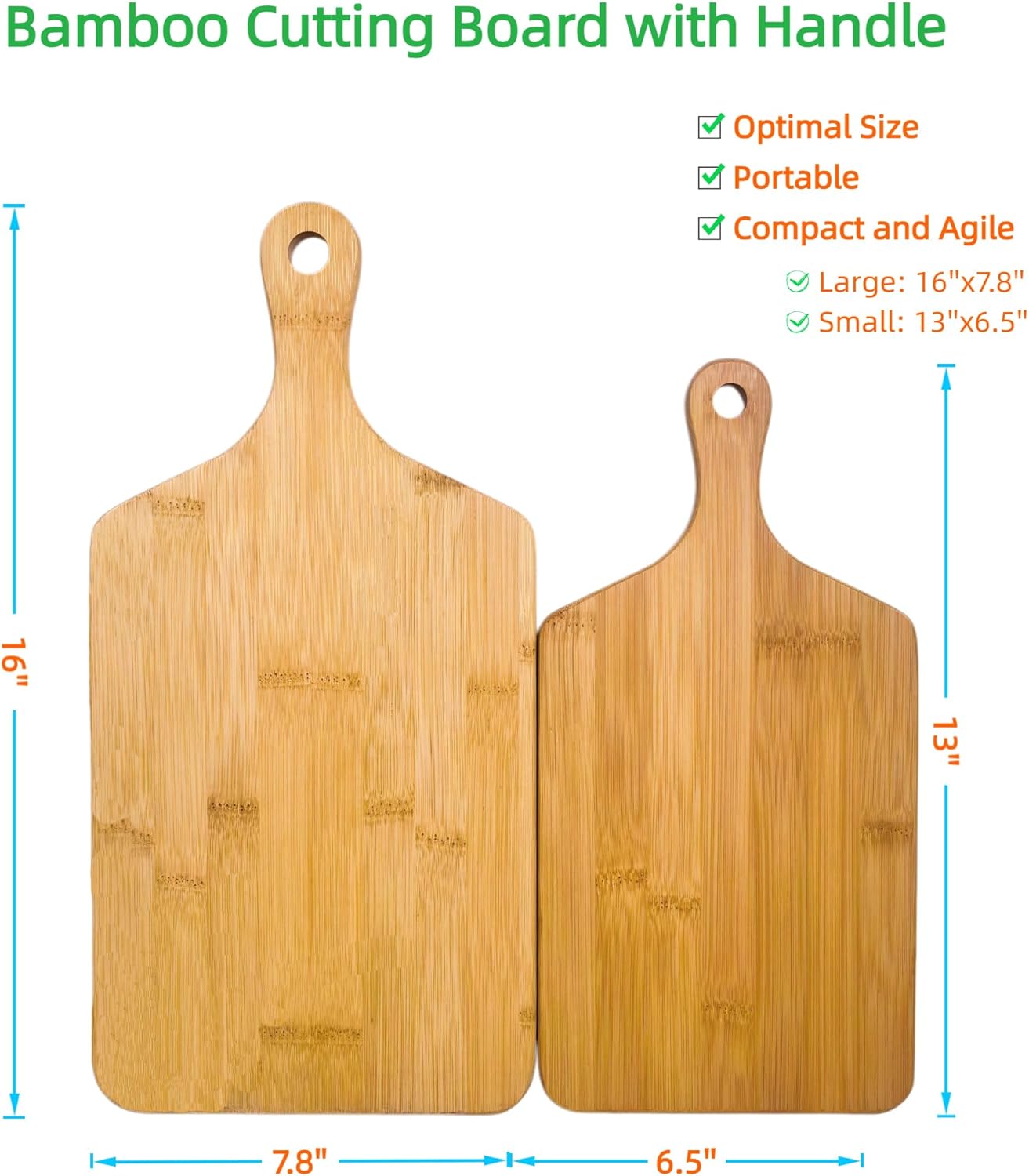 Bamboo Cutting Board for Kitchen (16'' x 7.8'), Wooden Cutting Board with Handle, Charcuterie Board, Cheese Board, Decorative Wooden Serving Board