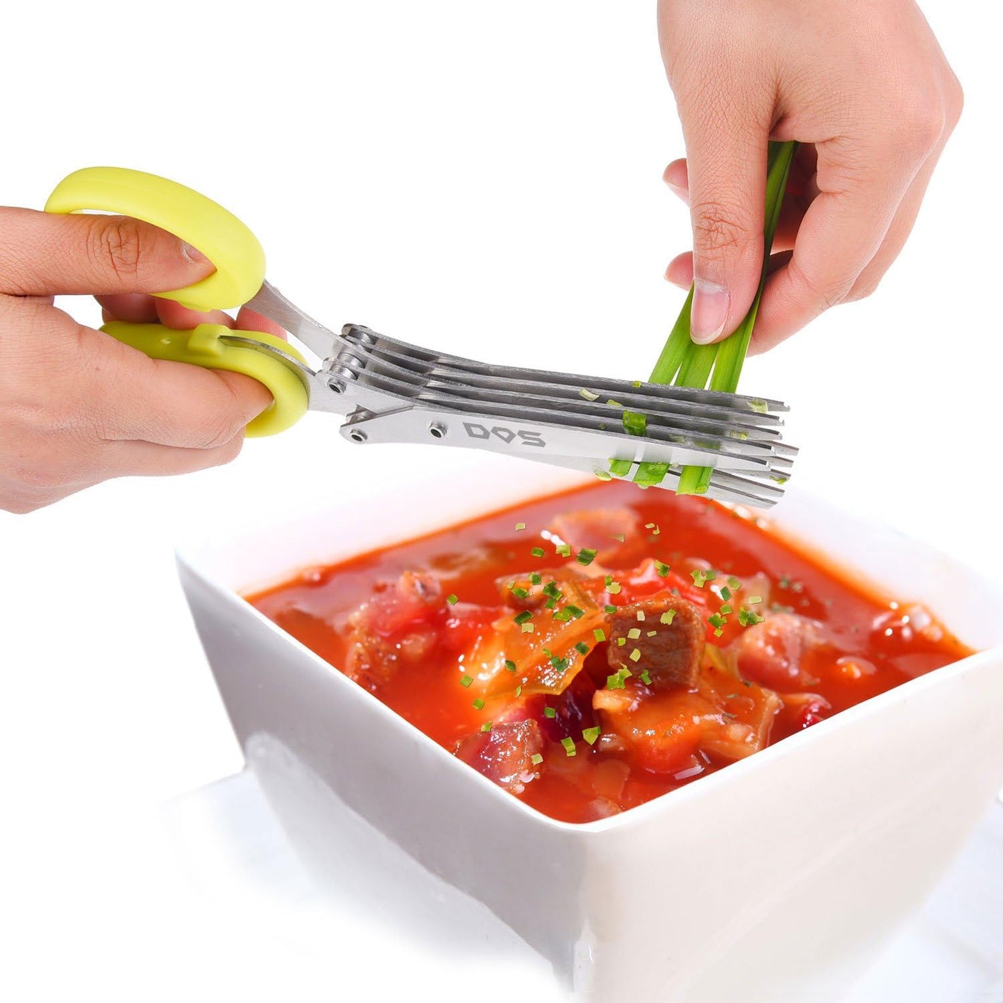 Herb Scissors - 5 Sharp Blades - Cuts, Slices and Chops Herbs 5x Faster - Ideal Time-Saving Kitchen Essential - Cleaning Rake Included - Stainless Steel - with Diamond Shield Cleaning Cloth