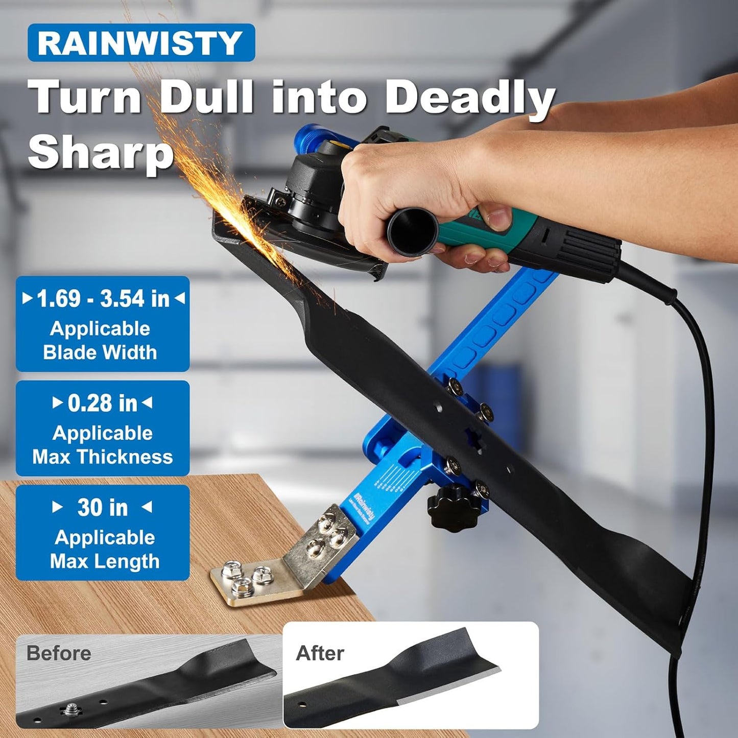 Lawn Mower Blade Sharpener, 15°-45° Adjustable Mower Blade Sharpening Tool Many Types of Mower Blade（Black）