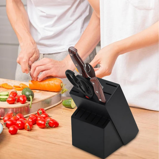 Wood Kitchen Knife Block, Universal Kitchen Knife Holder Kitchen Knife Storage Rack 14 Slots Knife Holder