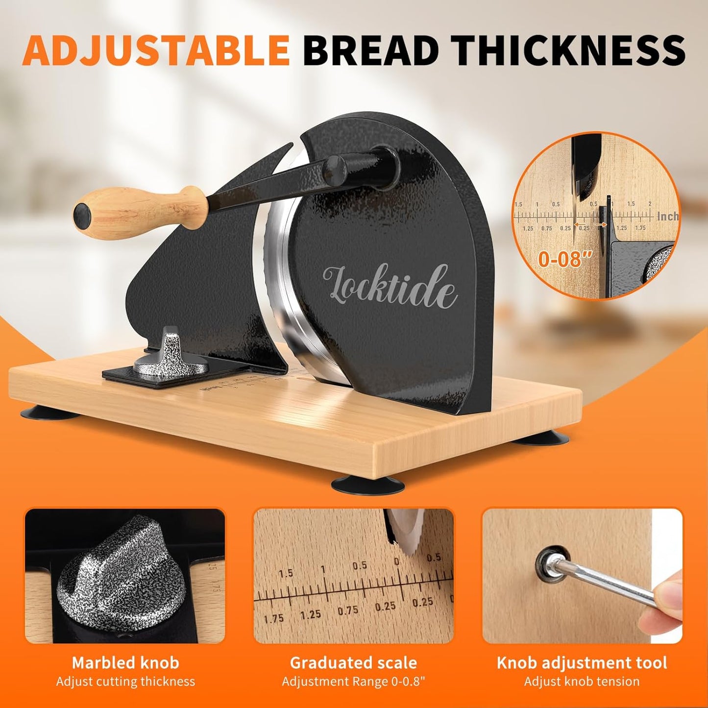 Upgrade Manual Bread Slicer for Homemade Sourdough - Adjustable Thickness & Evenly Slice, Bread Slicer with Scale Lines, Hand Crank, Suction Cups and Bread Guide for Sandwiches, Toast, Bagel, Baguette