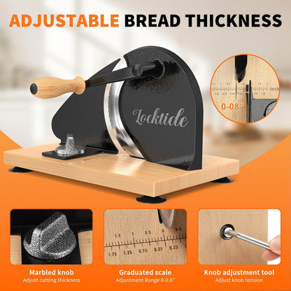 Upgrade Manual Bread Slicer for Homemade Sourdough - Adjustable Thickness & Evenly Slice, Bread Slicer with Scale Lines, Hand Crank, Suction Cups and Bread Guide for Sandwiches, Toast, Bagel, Baguette