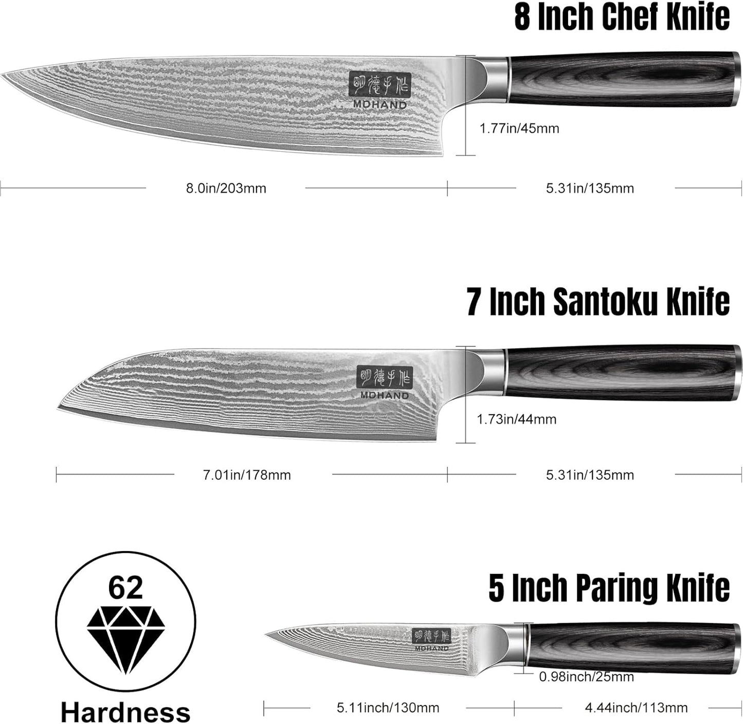 MDHAND Chef Knife 8 Inch, Professional Kitchen Knife, VG10 Steel Japanese Knife with Ergonomic Pakkawood Handle, Ultra Sharp Cooking Knives for Home Kitchen, Gifts for Men and Women