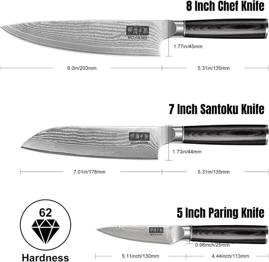 MDHAND Chef Knife 8 Inch, Professional Kitchen Knife, VG10 Steel Japanese Knife with Ergonomic Pakkawood Handle, Ultra Sharp Cooking Knives for Home Kitchen, Gifts for Men and Women