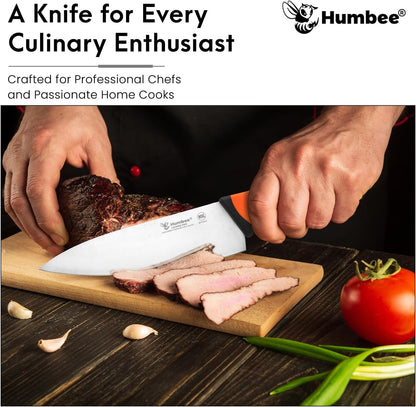 7.5-Inch Nakiri Knife, High Carbon Stainless Steel Hollow Grind Blade, Razor Sharp Edge, Ergonomic Non-Slip Handle, Cleaver Style, DT-50 Series, Orange