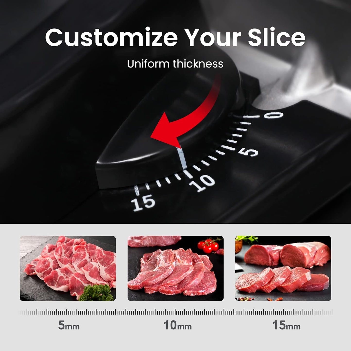 TOOGOOD 7.5" Electric Meat Slicer, with Stainless Steel Blade, Adjustable Thickness Food Slicer Machine for Home Use, Cuts Meat, Ham, Hard Cheese and Deli (Black)