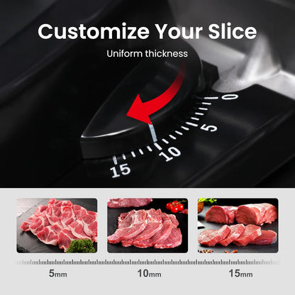 TOOGOOD 7.5" Electric Meat Slicer, with Stainless Steel Blade, Adjustable Thickness Food Slicer Machine for Home Use, Cuts Meat, Ham, Hard Cheese and Deli (Black)