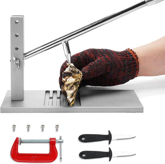 Oyster Opening Tool, Oyster Shucker-Shucking Machine, Oyster Opener Machine, Oyster Shucking Clamp Tool Kit with Oyster Shucking Knife and Gloves, Aluminum Oyster Shucking Clamp