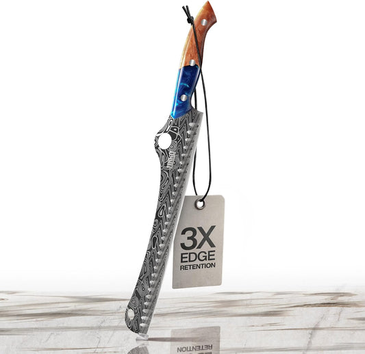 Jikko® SteelFang Edition – Japanese Brisket Knife 12" with Olive Wood & Blue Epoxy Handle | Premium Butcher & Carving Knife for Meat, BBQ, and Brisket Slicing – Ultra Sharp Stainless Steel Blade