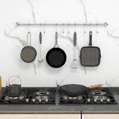 Audmore Kitchen Utensil Rack 2 Pack, 15.6 Inch Pots and Pans Hanging Rack Wall Mounted, 304 Stainless Steel Lid Cooking Utensil Hanger, 7 Sliding Hooks for Spatula Spoon, Measuring Cups, Coffee Mug