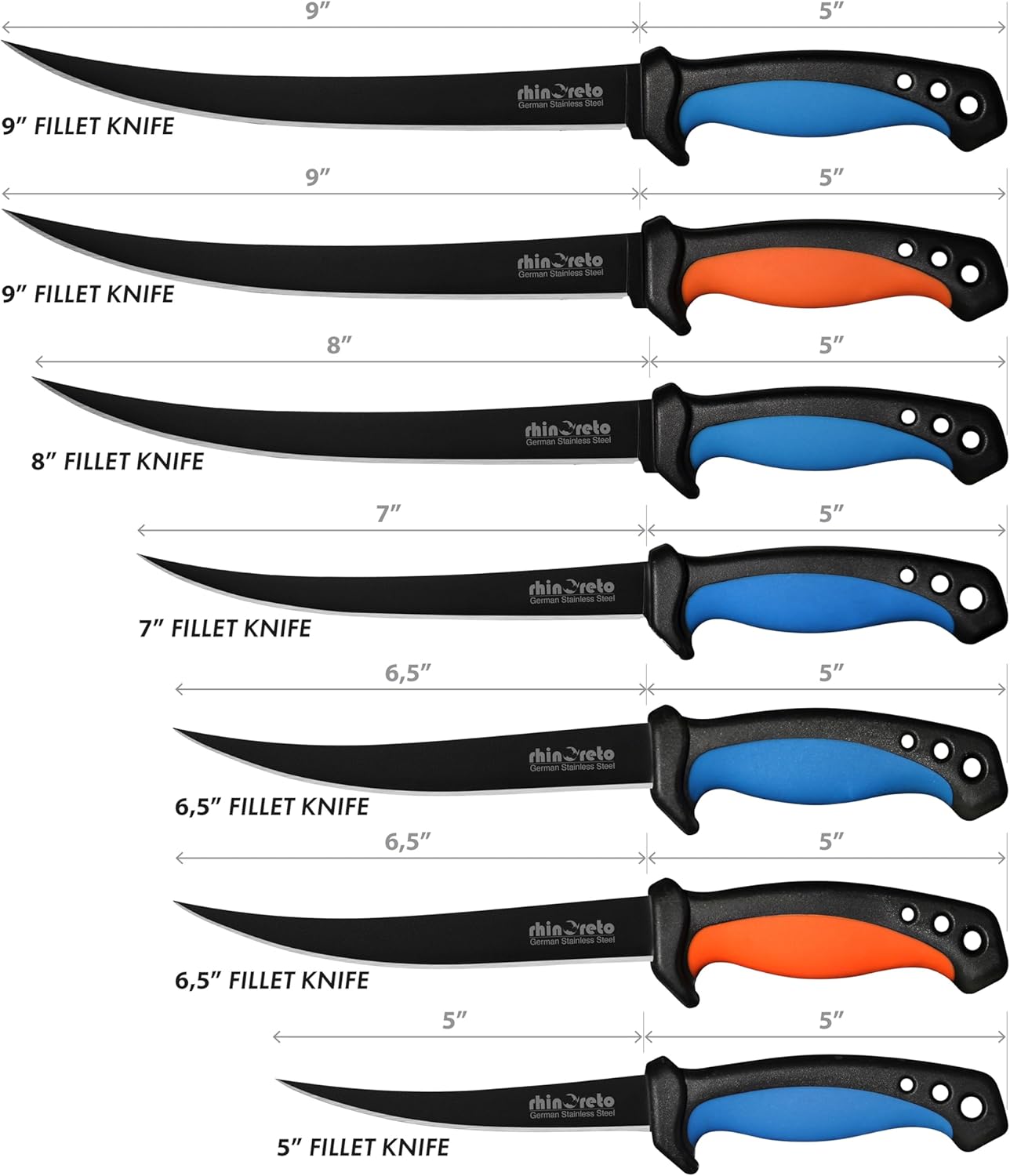 Rhinoreto Fillet Knife for Fish - Razor Sharp G4116 German Stainless Steel Blade, 6.5 Inch Professional Filleting & Boning Knife with Non-Slip Handle, Protective Sheath & Sharpener