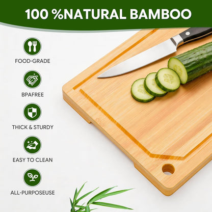 Simple Trending Bamboo Cutting Boards, Durable Cutting Boards for Kitchen with Deep Juice Grooves and Handles, Chopping Board for Meat, Vegetables and Fruits, 15”×10”, Natural