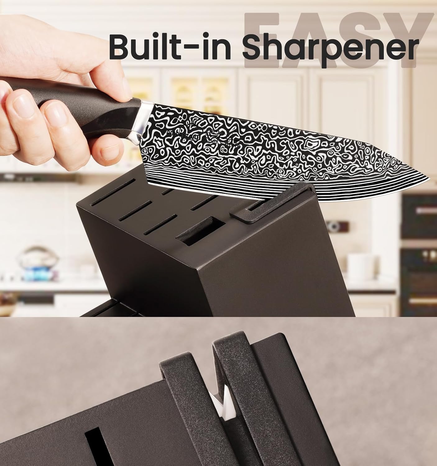 Knife Set, 15 Pieces Kitchen Knife Set with Built in Sharpener, High Carbon German Stainless Steel Knife Block Set, Dishwasher Safe, Mothers Day Gifts