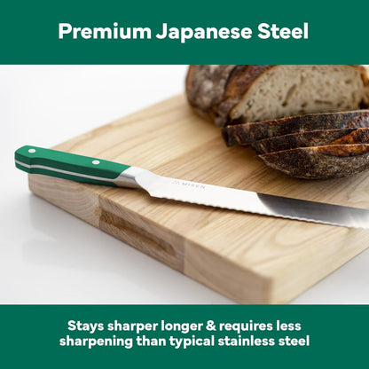 Misen Serrated Bread Knife - High-Carbon Japanese AUS8 Steel - Perfect for Soft Foods, Bread, Pastries, and Fruits - Verstatile Slicer, Razor-Sharp Edge, Durable Blade, Ergonomic Handle - 5", Blue
