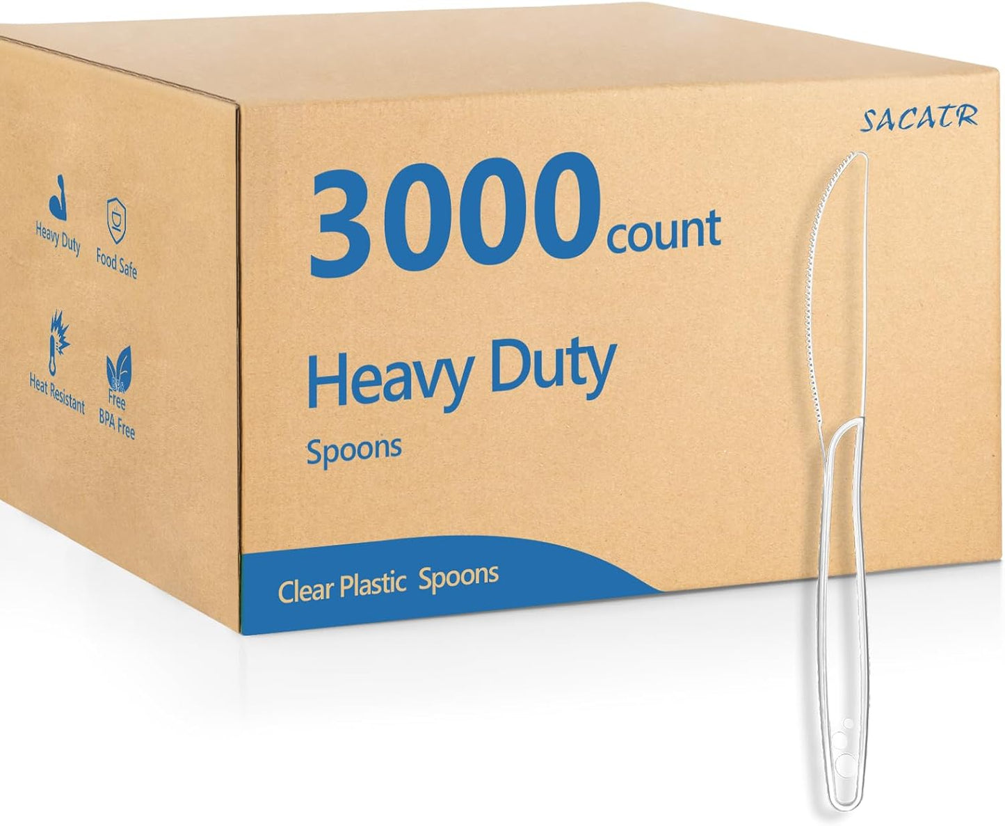 SACATR 100 Count Heavy Duty Plastic Knives Disposable, BPA-Free Clear Plastic Knives，Suitable for Party, Events and Everyday Use