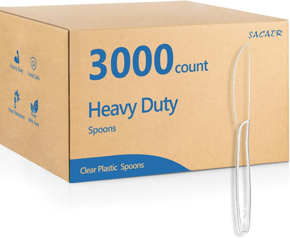 SACATR 100 Count Heavy Duty Plastic Knives Disposable, BPA-Free Clear Plastic Knives，Suitable for Party, Events and Everyday Use