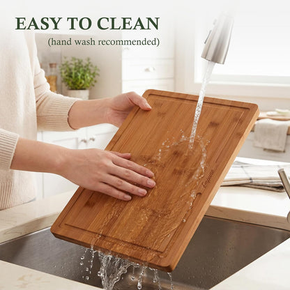 Empune Bamboo Cutting Boards for Kitchen, 3 Piece Extra Thick Cutting Board Set with Juice Groove, Deep Carbonized Bamboo Chopping Board, Reversible Wood Cutting Board for charcuterie boards, Brown