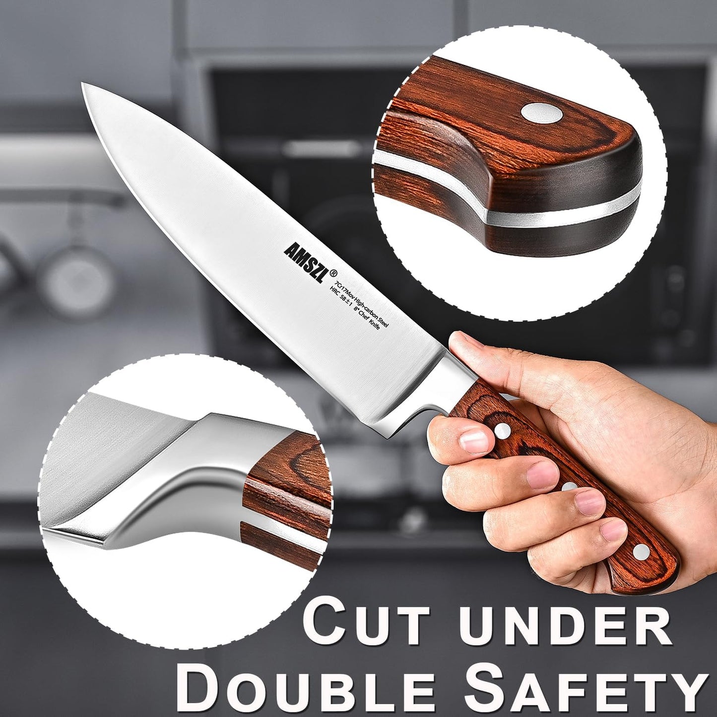 8 Inch Chef Knife Professional – Ultra Sharp German High Carbon Stainless Steel Blade Full Tang with Ergonomic Pakkawood Handle, Chef’s Knife for Slicing Meat Dicing Vegetables Home Kitchen