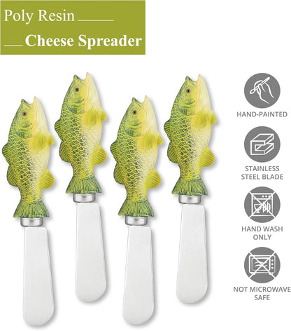 UP UPware Sea Turtle Cheese Spreaders, Hand-Painted Resin Handles with Stainless Steel Blades for Spreading Cream Cheese, Butter, Jam, or Sandwich, Set of 4