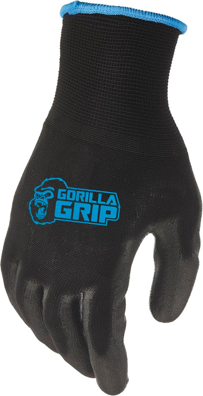 Gorilla Grip Work Gloves, Never Slip Maximum Grip All-Purpose, Gloves for Men, Superior in Wet, Dry, Oily Conditions, Polymer Palm, Medium Size, 5 Pairs, Black/Blue | 25041-25