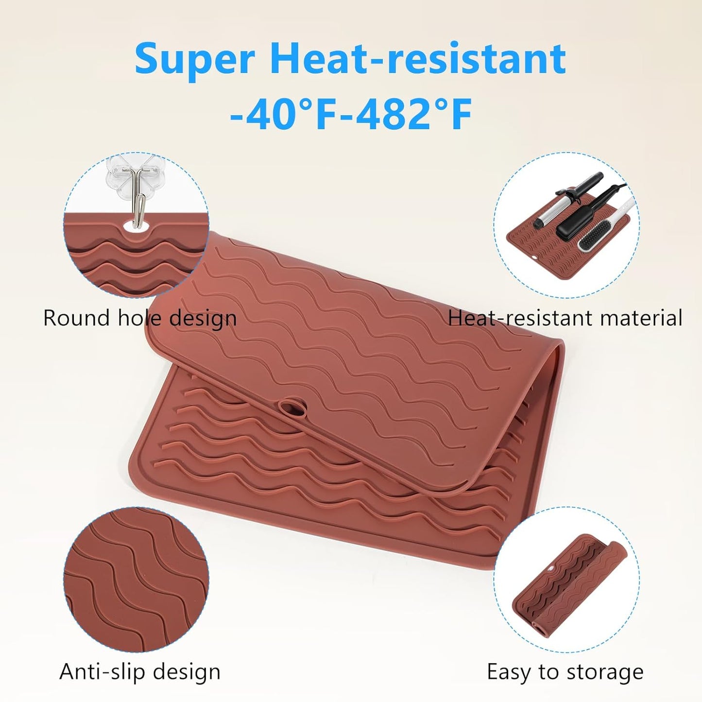 Heat Resistant Mat Oversize Curling Iron Mat Silicone Hot Hair Tools Mat for Hair Straightener,Flat Irons,Hair Styling Tools Countertop protection Portable Travel Mat 14.2" x 11"