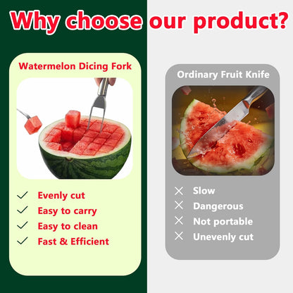 Watermelon Cutter, 2-in-1 Stainless Steel Fruit Cutter, Dual Head Watermelon Fork Slicer Tool, Summer Fruit Cutting Kitchen Gadget for Home (2PCS)