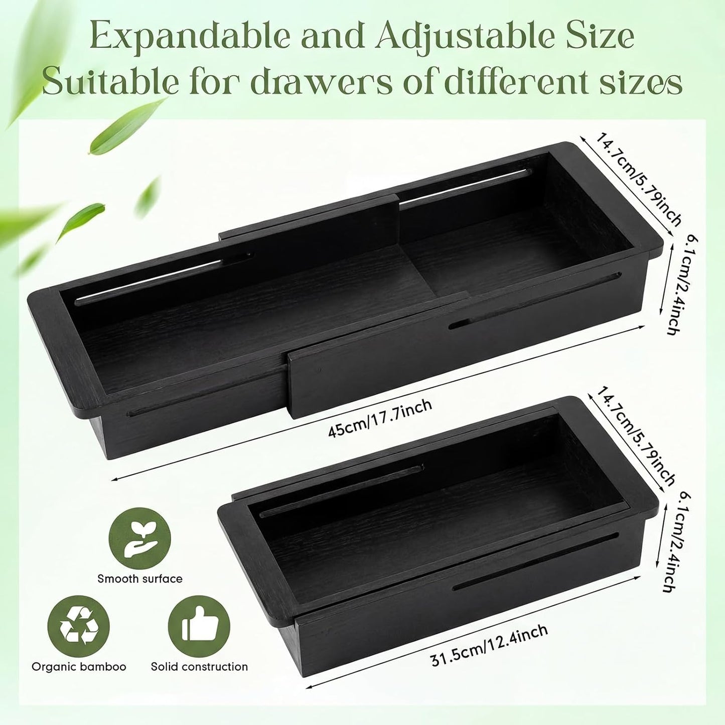 LemonRoad 1 Pcs Sliding Drawer Organizer Bin Bamboo Drawer Expandable Bins Utensil Organizer for Kitchen Spoons Forks Knives (Wood)