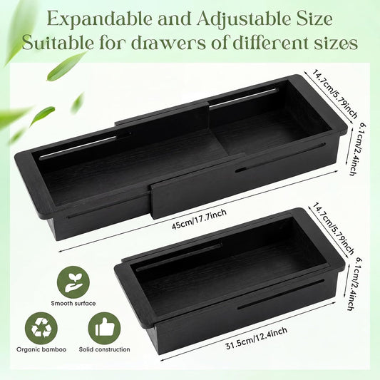 LemonRoad 1 Pcs Sliding Drawer Organizer Bin Bamboo Drawer Expandable Bins Utensil Organizer for Kitchen Spoons Forks Knives (Wood)
