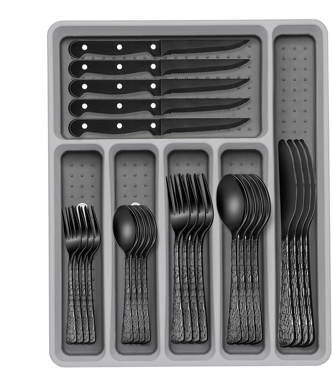 49-Piece Silverware Set with Organizer, Heavy Duty Stainless Steel Flatware Set for 8, Cutlery Utensil Sets with Steak Knives, Rust-proof, Mirror Polished, Dishwasher Safe, Heavy Duty