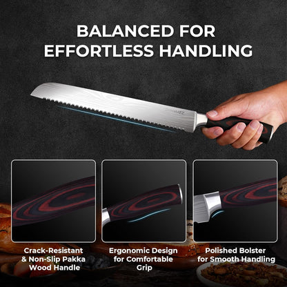 DiiHAUZZ Steak Knives Set of 6, Serrated Steak Knife Set 4.5 Inch, Ultra Sharp Forged High Carbon Stainless Steel Dinner Knife with Ergonomic Pakkawood Handle, Damascus Pattern and Gift Box