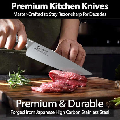 imarku 14-Piece Knife Block Set, Knife Set with Block and Build-in Sharpener, Japanese Stainless Steel Knife Set for Lasting Sharpness, Dishwasher Safe, Black