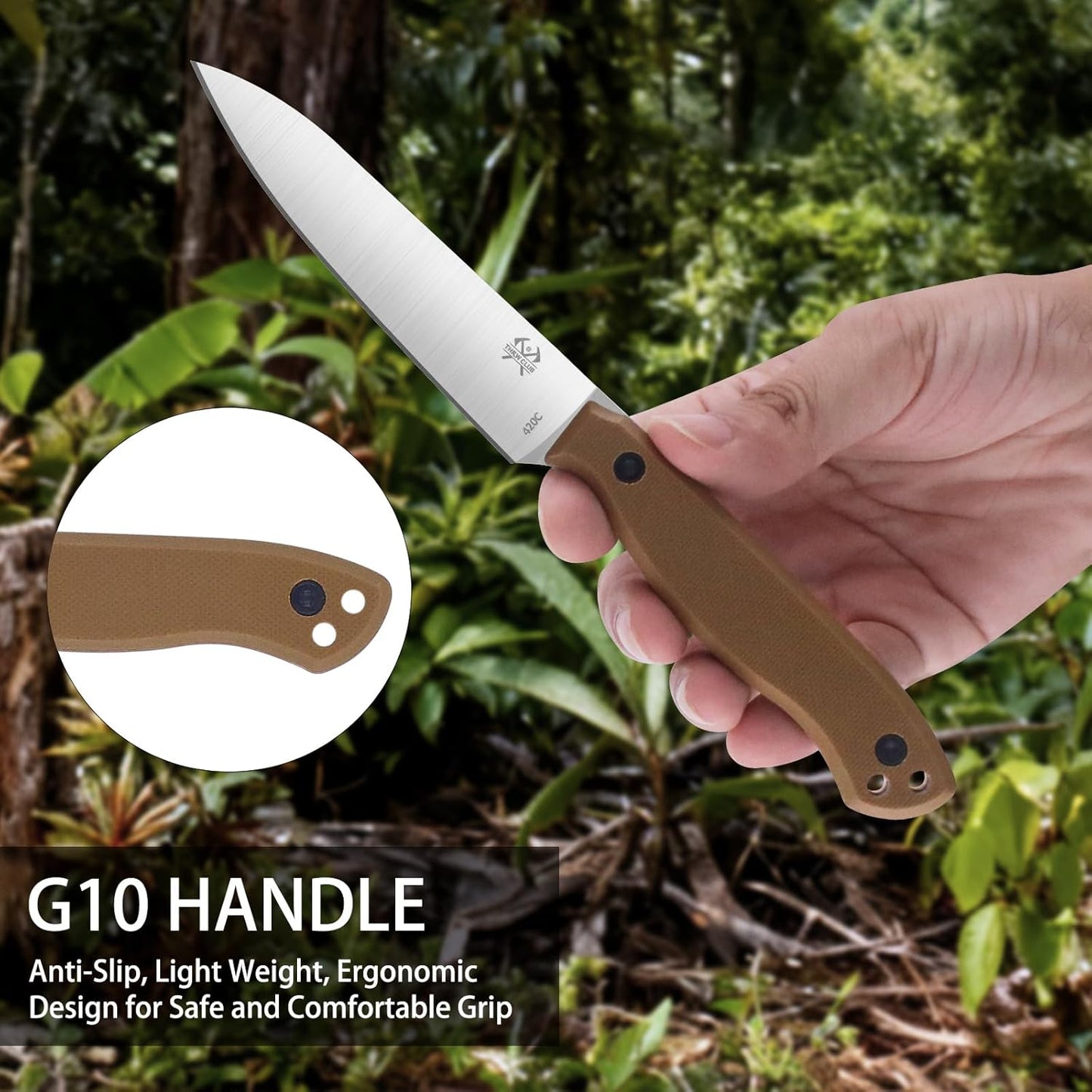 Compact Fixed Blade Knife, 3.9" Blade Camping Knife with Adjustable Kydex Sheath and Clip, Small fixed blade knives Stainless Steel and G10 Handle for Outdoor Survival, Camping, Hiking(Coyote Brown)