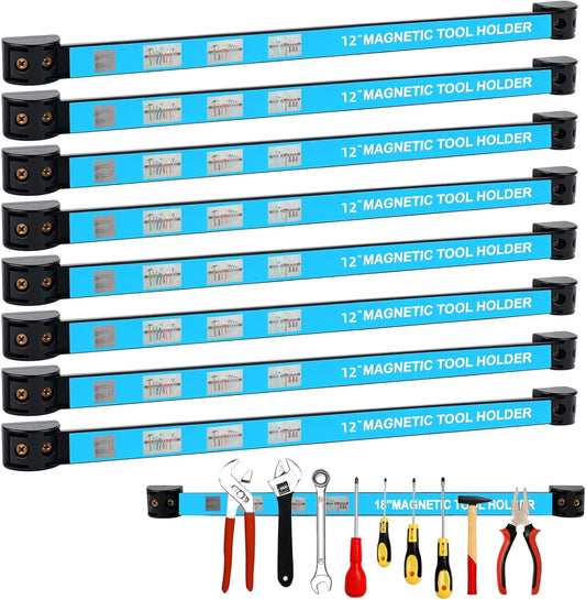 8PCS Magnetic Tool Holder Strip 18 Inches Heavy Duty Metal Tool Organizer Rack Space Saving For Workshop, Garage, Home (12inch)
