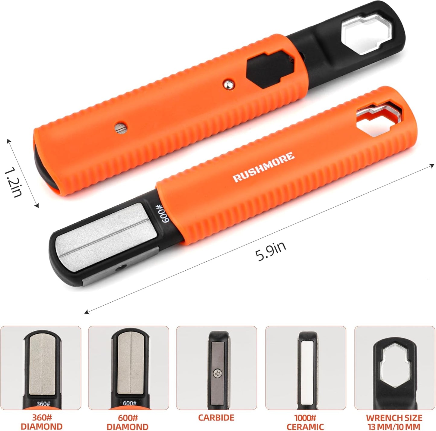 Rushmore 6-in-1 Garden Tool & Knife Sharpener – Carbide & Ceramic Blades for Pruners, Scissors, Axes, Machetes, Hedge Shears & Lawn Mower Blades – Repairs, Hones & Maintains Edges